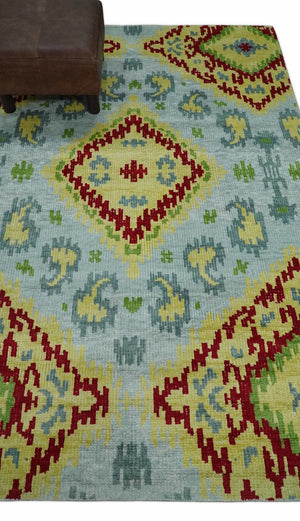 Hand Knotted 4.5x6.5 Silver, Mustard and Red Recycled Silk Area Rug
