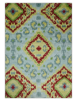 Hand Knotted 4.5x6.5 Silver, Mustard and Red Recycled Silk Area Rug
