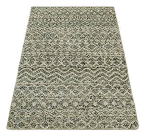 Hand Knotted 4x6 Beige, Camel and Olive Modern Contemporary Southwestern Tribal Trellis Recycled Silk Area Rug