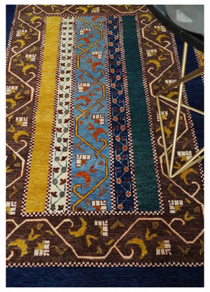 Hand Knotted 4x6 Multicolor Striped Wool Southwestern Lori Gabbeh Rug