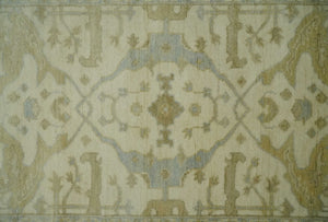 Hand Knotted 4x6 Oriental Oushak Beige an Gray Wool Area Rug, Small Turkish Design Rug | N35146
