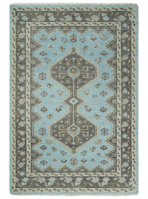Hand knotted 4x6 Persian Blue and Brown Antique Vintage Wool Area Rug