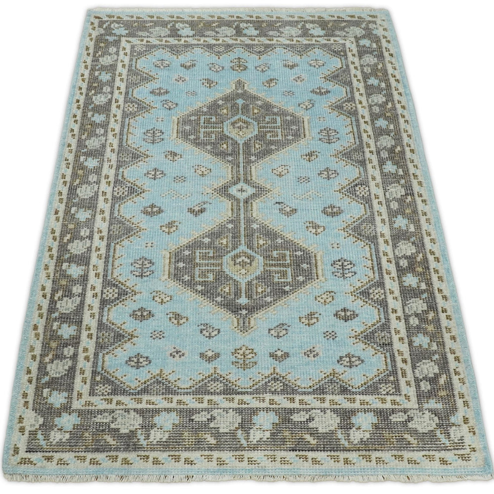 Hand knotted 4x6 Persian Blue and Brown Antique Vintage Wool Area Rug
