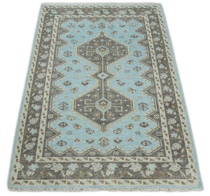 Hand knotted 4x6 Persian Blue and Brown Antique Vintage Wool Area Rug