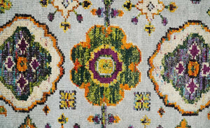 Hand Knotted 4x6 Silver, Mustard and Gold Persian Oushak Recycled Silk Area Rug