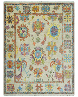 Vibrant colorful Beige And Rust Hand Knotted Traditional Oushak wool Area Rug