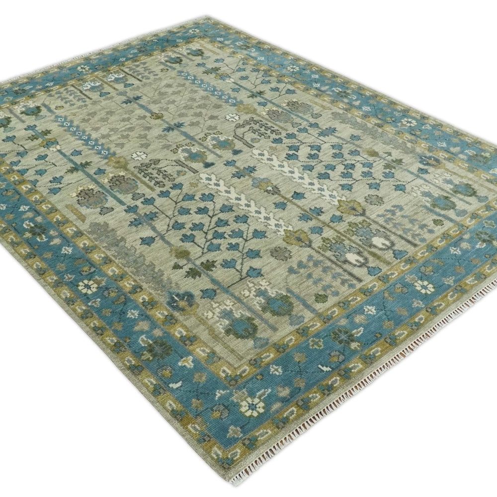 Tree of life Hand Knotted Traditional Beige and Blue Vintage Style Custom Made Wool Area Rug