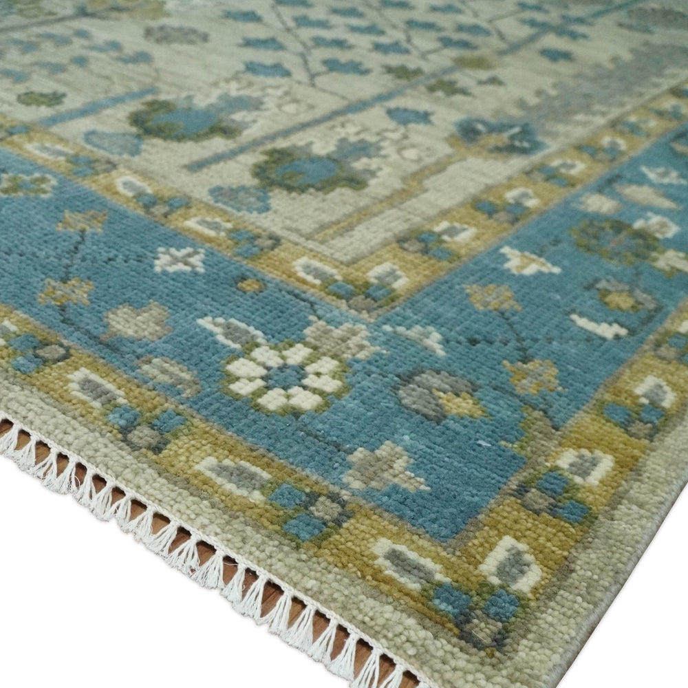 Tree of life Hand Knotted Traditional Beige and Blue Vintage Style Custom Made Wool Area Rug