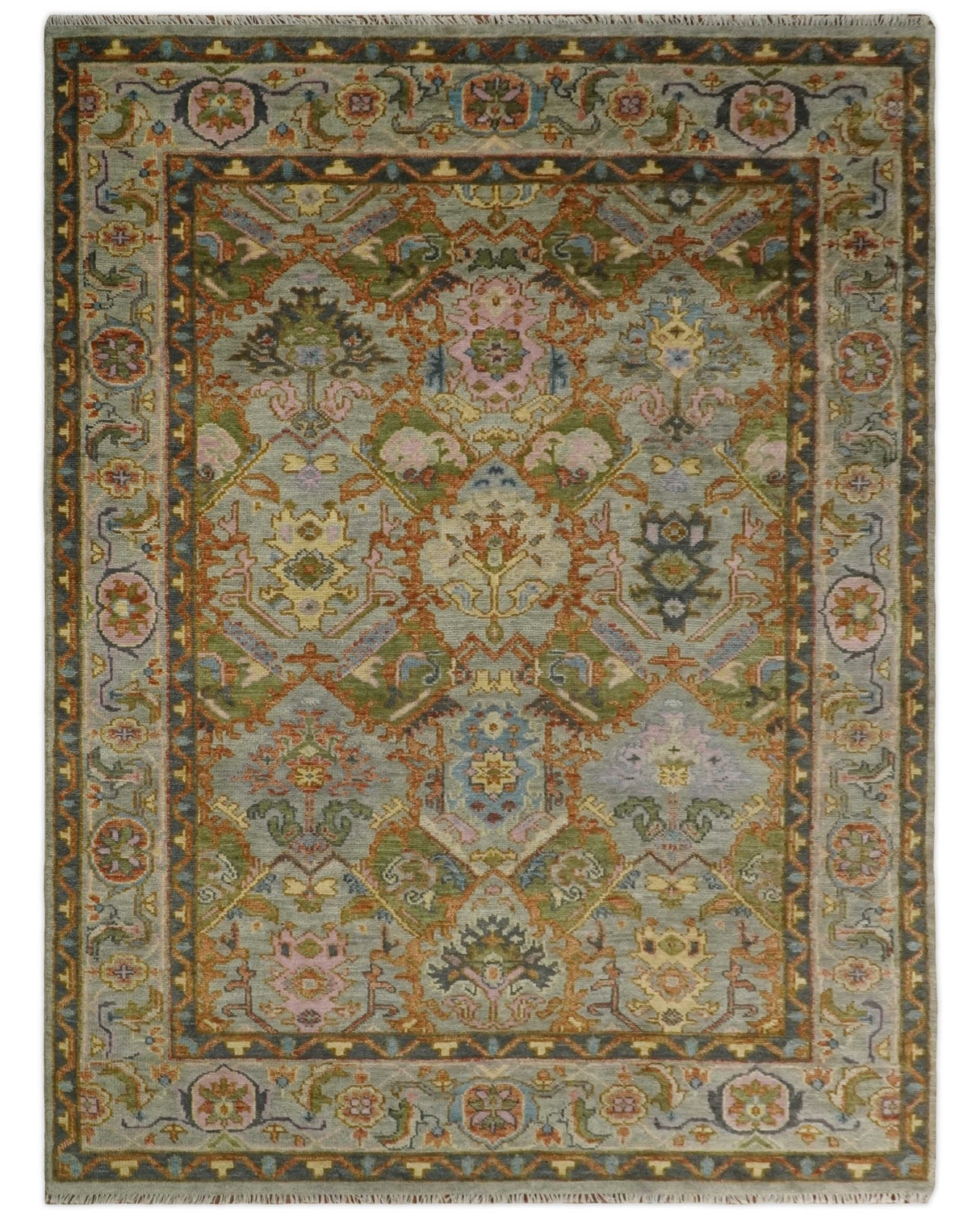 Hand knotted All Wool Silver, Rust and Gray Traditional Antique Moss Oushak Multi Size wool Area Rug