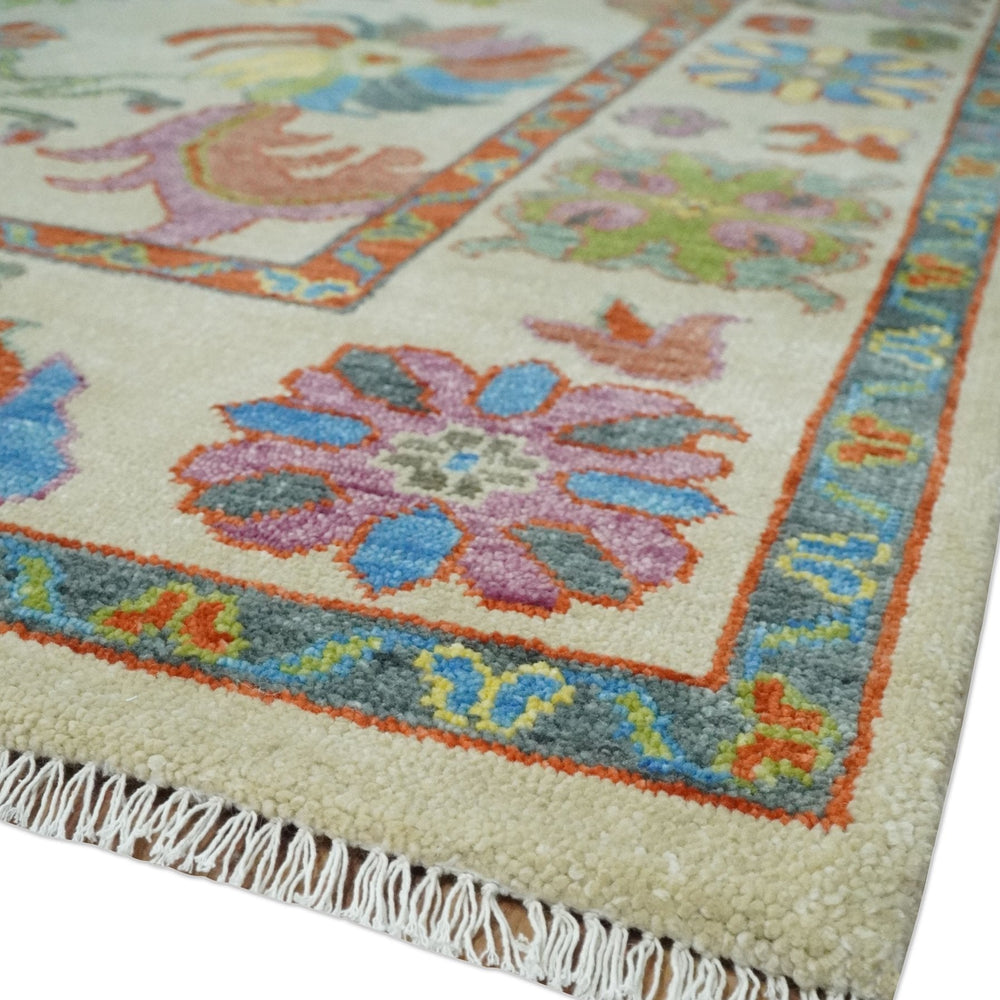Custom Made Hand Knotted Beige with multicolor Traditional Oushak Wool area Rug