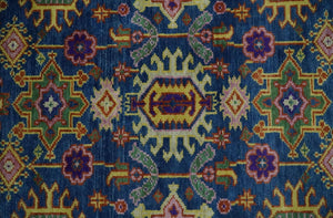 Hand Knotted Blue and Beige Persian Design Wool Rug