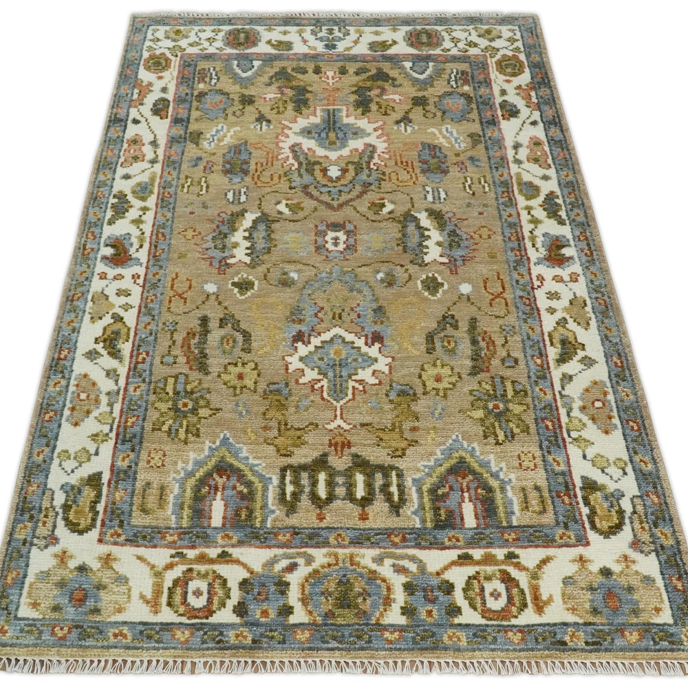 Beige and Ivory Hand knotted Traditional Oriental Oushak Multi Size Wool Area Rug