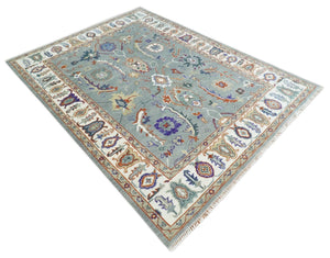Hand Knotted Gray and Ivory Traditional Oriental Oushak Wool Area Rug