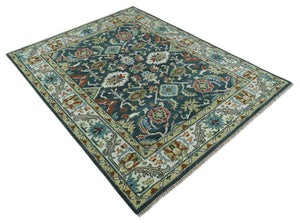 Hand Knotted Green and Ivory Traditional Oriental Oushak Custom Made Wool Area Rug