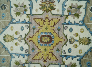 Custom Made Hand Knotted Ivory and Camel Traditional Heriz Wool Rug