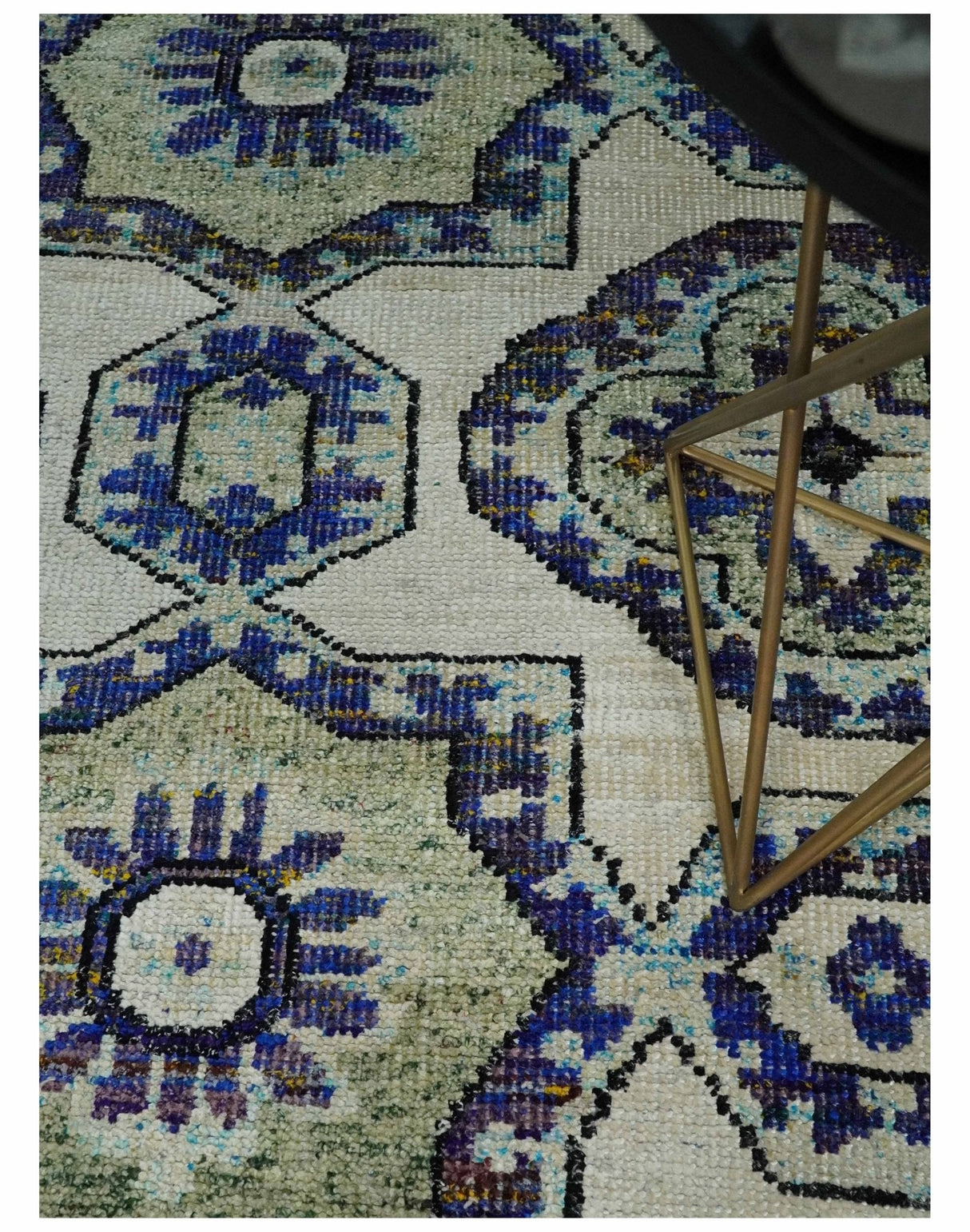 Hand Knotted 5x8 Beige, Blue and Olive Modern Style Recycled Silk Area Rug