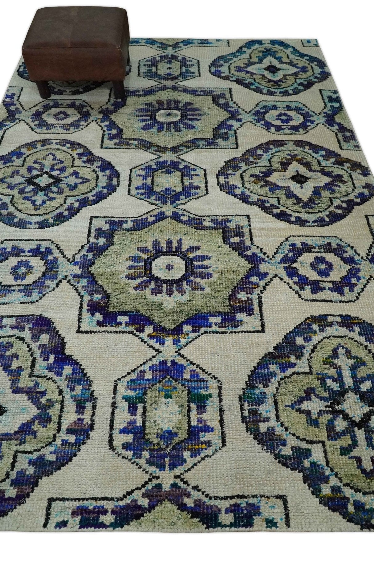 Hand Knotted 5x8 Beige, Blue and Olive Modern Style Recycled Silk Area Rug