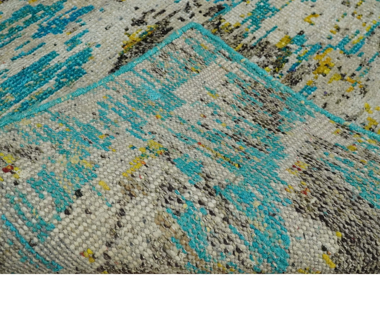 Hand Knotted 5x8 Blue, Ivory and Brown Modern Abstract  Recycled Silk Area Rug