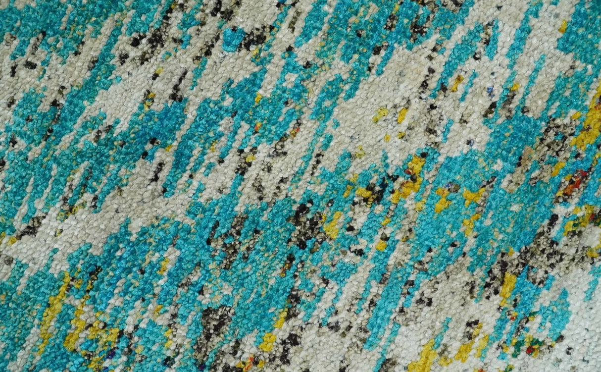 Hand Knotted 5x8 Blue, Ivory and Brown Modern Abstract  Recycled Silk Area Rug