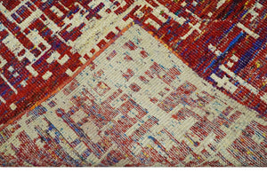 Hand Knotted 5x8 Rust and Blue Modern Abstract  Recycled Silk Area Rug