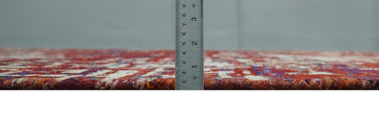 Hand Knotted 5x8 Rust and Blue Modern Abstract  Recycled Silk Area Rug