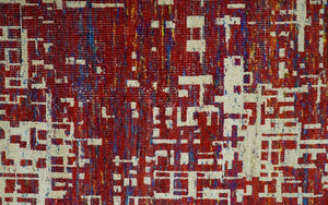 Hand Knotted 5x8 Rust and Blue Modern Abstract  Recycled Silk Area Rug