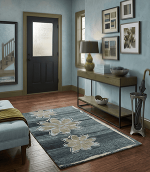 Hand Knotted 5x8 Charcoal And Beige Floral  Recycled Silk Area Rug