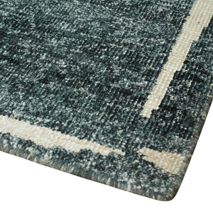 Hand Knotted 5x8 Charcoal and Olive Floral Design Recycled Silk Area Rug