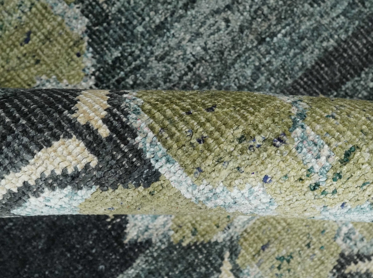 Hand Knotted 5x8 Charcoal And Beige Floral  Recycled Silk Area Rug