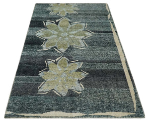 Hand Knotted 5x8 Charcoal And Beige Floral  Recycled Silk Area Rug