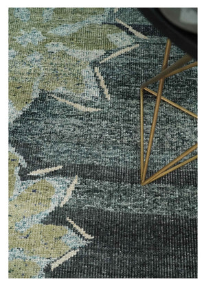 Hand Knotted 5x8 Charcoal And Beige Floral  Recycled Silk Area Rug