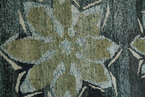 Hand Knotted 5x8 Charcoal And Beige Floral  Recycled Silk Area Rug