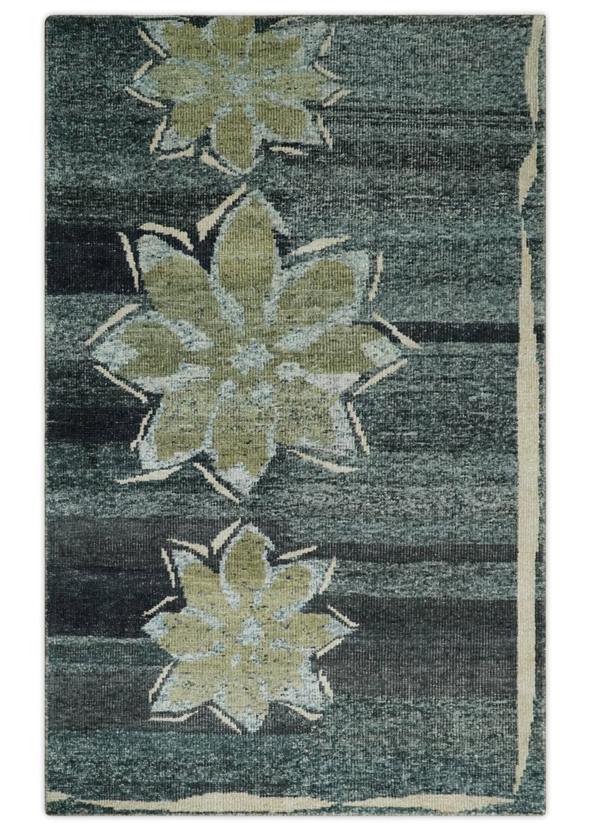 Hand Knotted 5x8 Charcoal And Beige Floral  Recycled Silk Area Rug