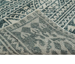 Hand Knotted 5x8 Ivory and Teal Modern Style Recycled Silk Area Rug