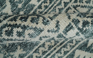 Hand Knotted 5x8 Ivory and Teal Modern Style Recycled Silk Area Rug