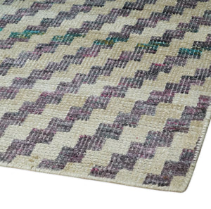 Hand Knotted 5x8 Ivory, Blue and Purple Geometric Style  Bamboo Silk Area Rug