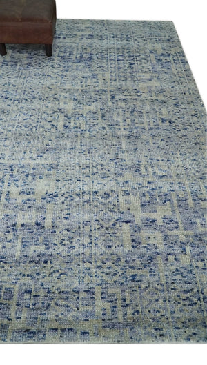 Hand Knotted 5x8 Ivory and Blue Modern Contemporary Recycled Silk Area Rug