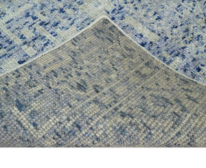 Hand Knotted 5x8 Ivory and Blue Modern Contemporary Recycled Silk Area Rug