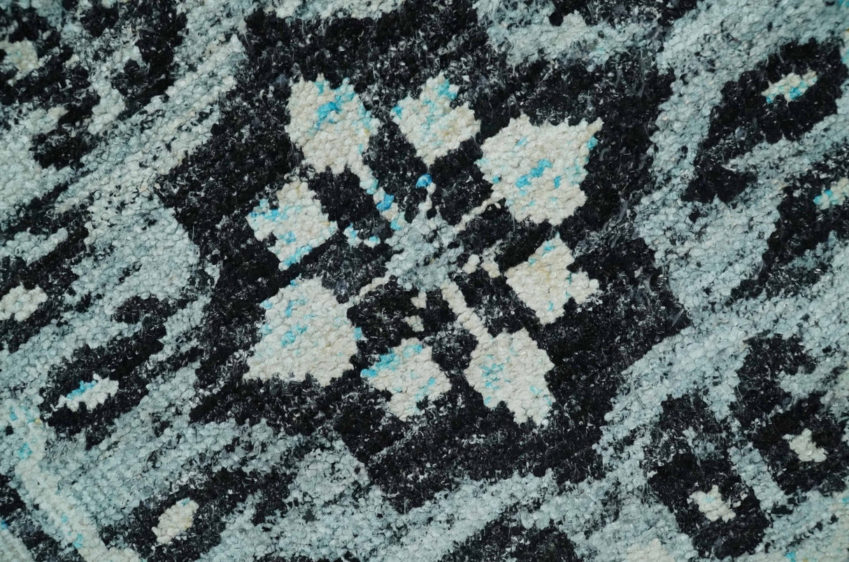 Hand Knotted 5x8 Ivory, Silver and Black Geometric Style Bamboo Silk Area Rug