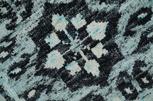 Hand Knotted 5x8 Ivory, Silver and Black Geometric Style Bamboo Silk Area Rug