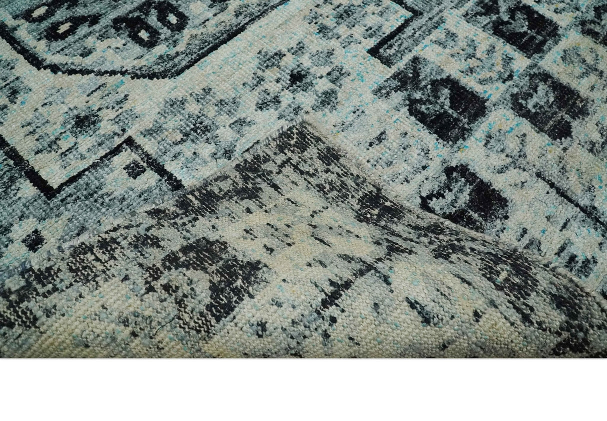 Hand Knotted 5x8 Ivory, Silver and Black Geometric Style Bamboo Silk Area Rug