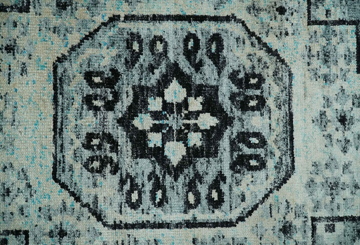Hand Knotted 5x8 Ivory, Silver and Black Geometric Style Bamboo Silk Area Rug
