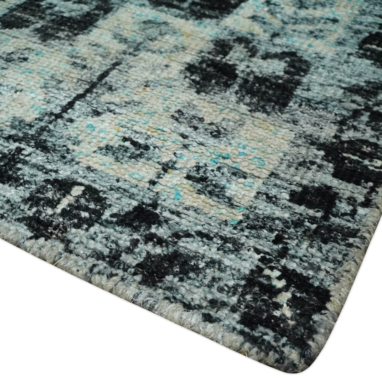 Hand Knotted 5x8 Ivory, Silver and Black Geometric Style Bamboo Silk Area Rug