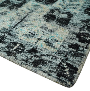 Hand Knotted 5x8 Ivory, Silver and Black Geometric Style Bamboo Silk Area Rug
