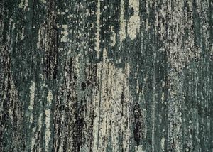 Hand Knotted 5x8 Ivory, moss green and Black Modern Abstract  Recycled Silk Area Rug