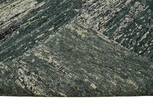 Hand Knotted 5x8 Ivory, moss green and Black Modern Abstract  Recycled Silk Area Rug