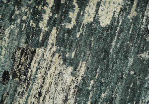 Hand Knotted 5x8 Ivory, moss green and Black Modern Abstract  Recycled Silk Area Rug