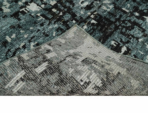 Hand Knotted 5x8 Ivory, Teal and Black Modern Abstract Recycled Silk Area Rug