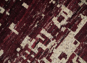 Hand Knotted 5x8 Maroon and Beige Modern Abstract Contemporary Recycled Silk Area Rug