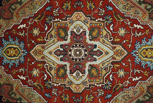 Hand knotted 5x8 Mustard, Brown and Ivory Traditional Heriz Serapi wool area rug